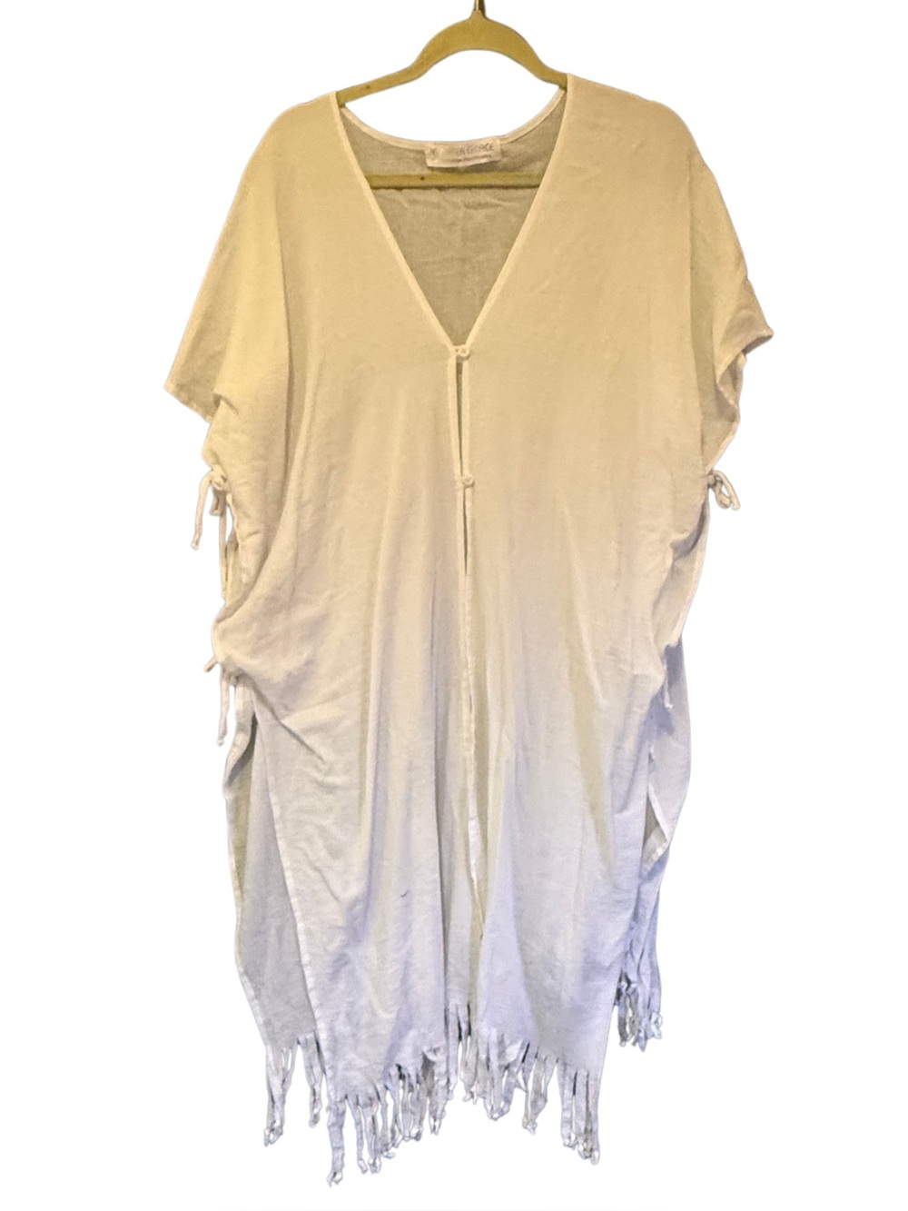 Jennafer Grace Limited Edition White Caftan Beach Cover-Up | Fringe, Sheer